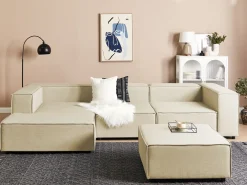 Divano angolare modulare 3 posti APRICA Lino sintetico Beige con ottomana Lato destro
