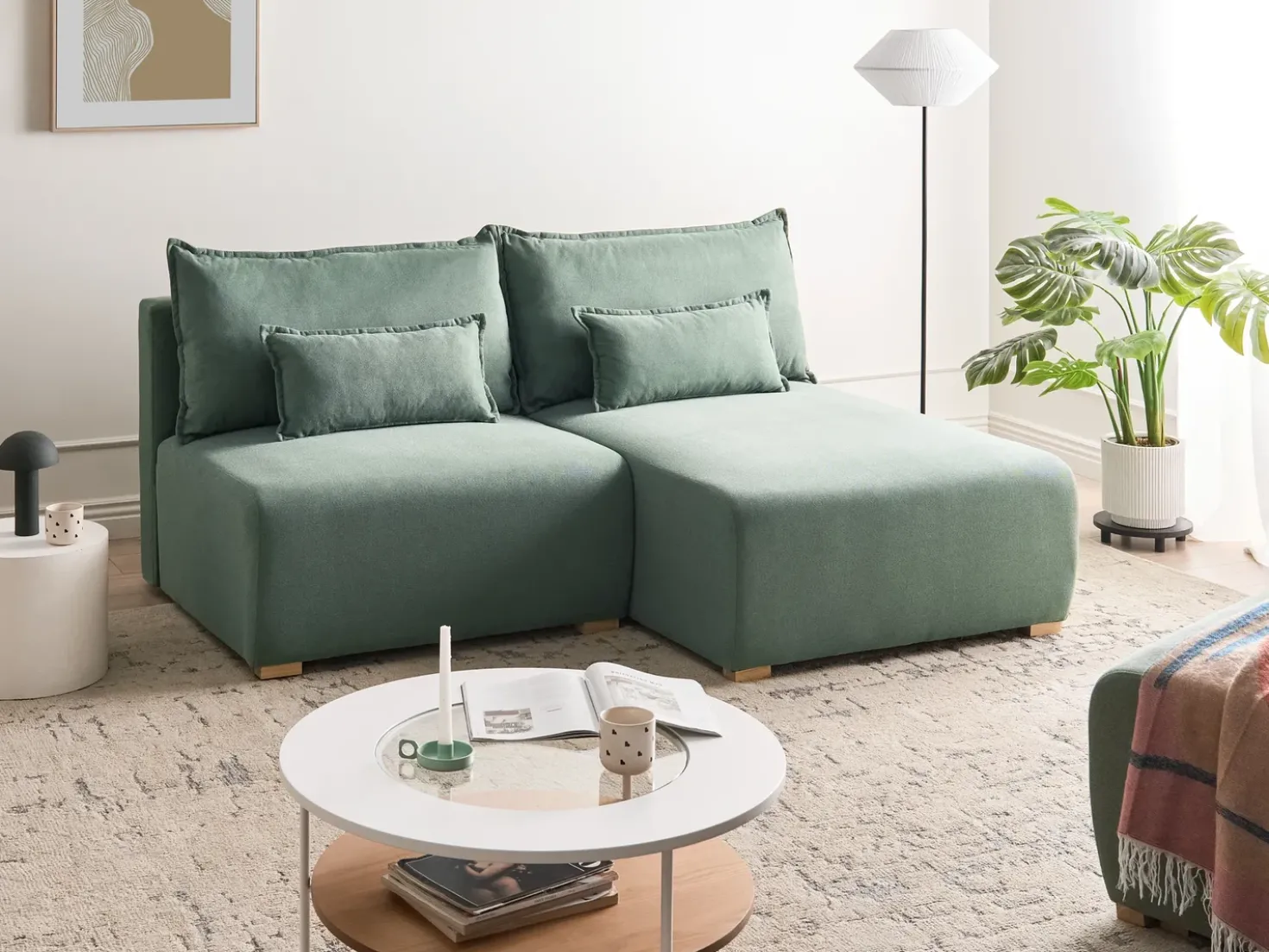 Divano angolare modulare NERBO Tessuto Verde chiaro Lato Sinistro