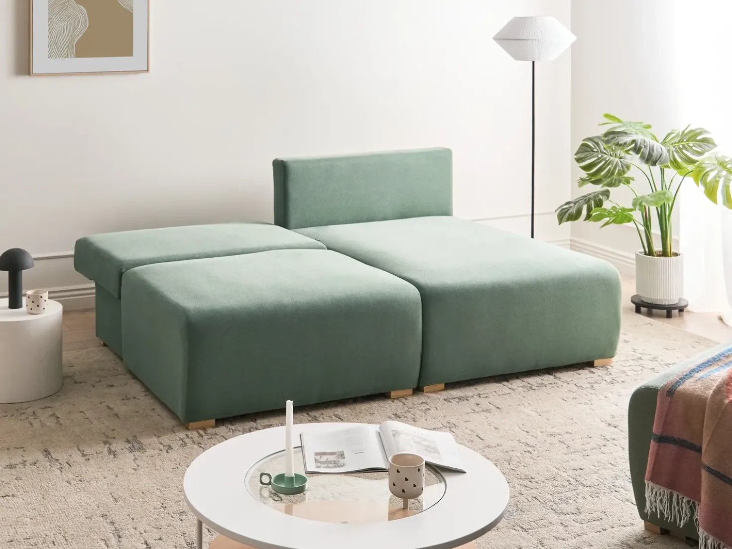 Divano angolare modulare NERBO Tessuto Verde chiaro Lato Sinistro