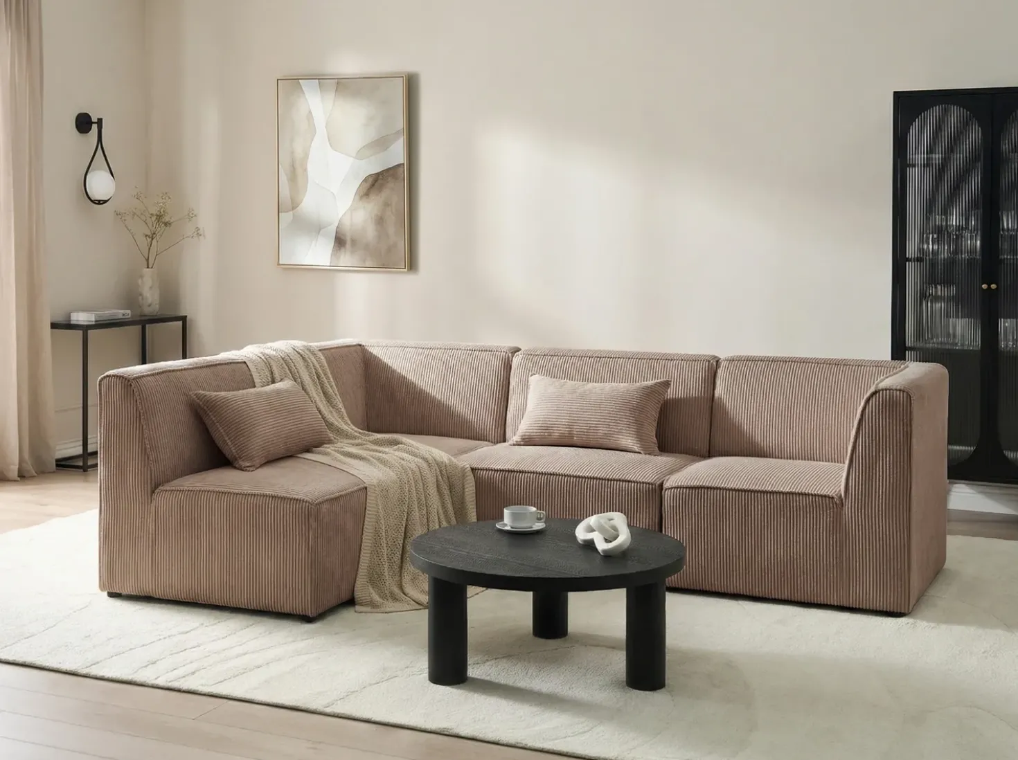 Divano angolare modulare 4 posti LEMVIG Velluto a coste Beige sabbia Lato destro