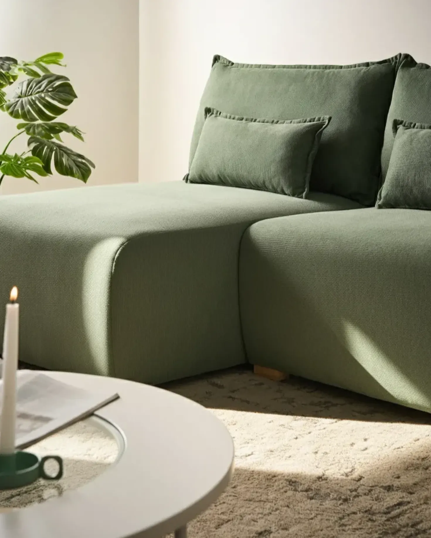 Divano angolare modulare NERBO Tessuto Verde chiaro Lato destro