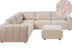 Divano angolare modulare 5 posti KIVVIK Bouclé Beige con ottomana Lato destro