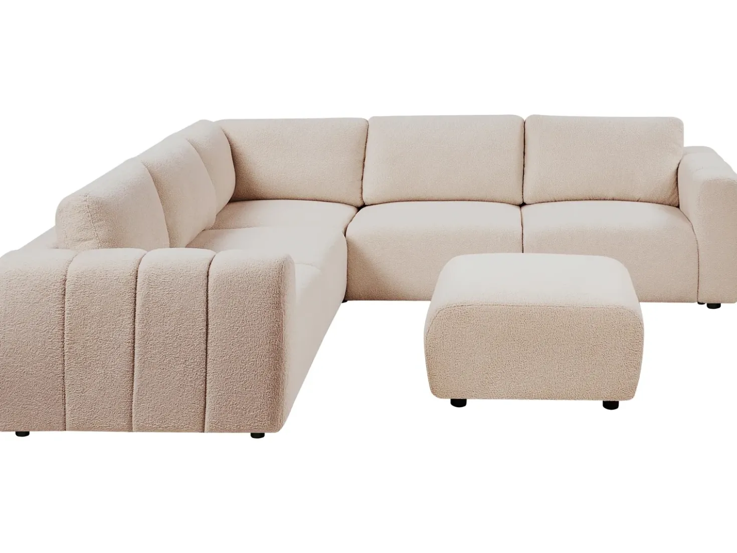 Divano angolare modulare 5 posti KIVVIK Bouclé Beige con ottomana Lato destro