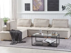 Divano angolare modulare 4 posti TIBRO Tessuto Beige chiaro Lato destro