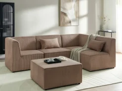 Divano angolare modulare 4 posti LEMVIG Velluto a coste Beige sabbia con ottomana Lato Sinistro