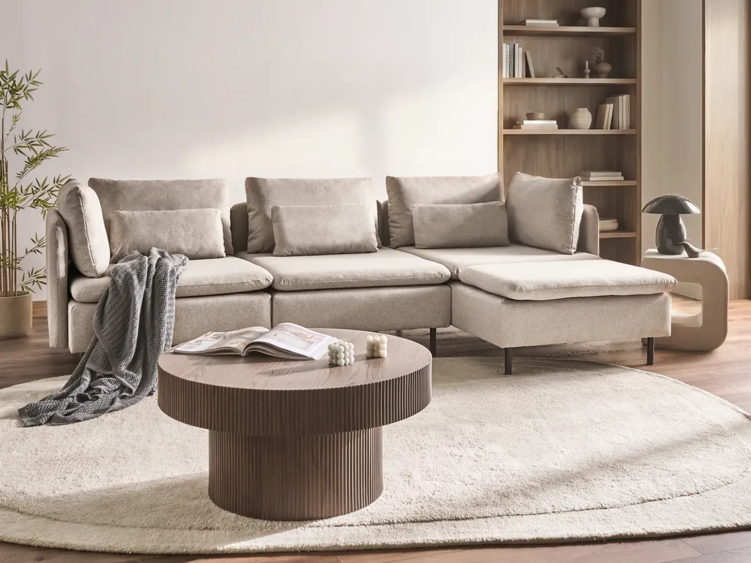 Divano angolare modulare 3 posti EGERIS Tessuto Beige Lato Sinistro