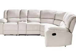 Divano angolare reclinabile manuale 5 posti ROKKE Tessuto Beige chiaro Lato Sinistro