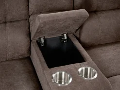 Divano angolare reclinabile elettrico 5 posti ROKKE Tessuto Marrone con porta USB Lato Sinistro