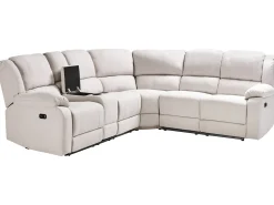 Divano angolare reclinabile manuale 5 posti ROKKE Tessuto Beige chiaro con porta USB Lato Sinistro
