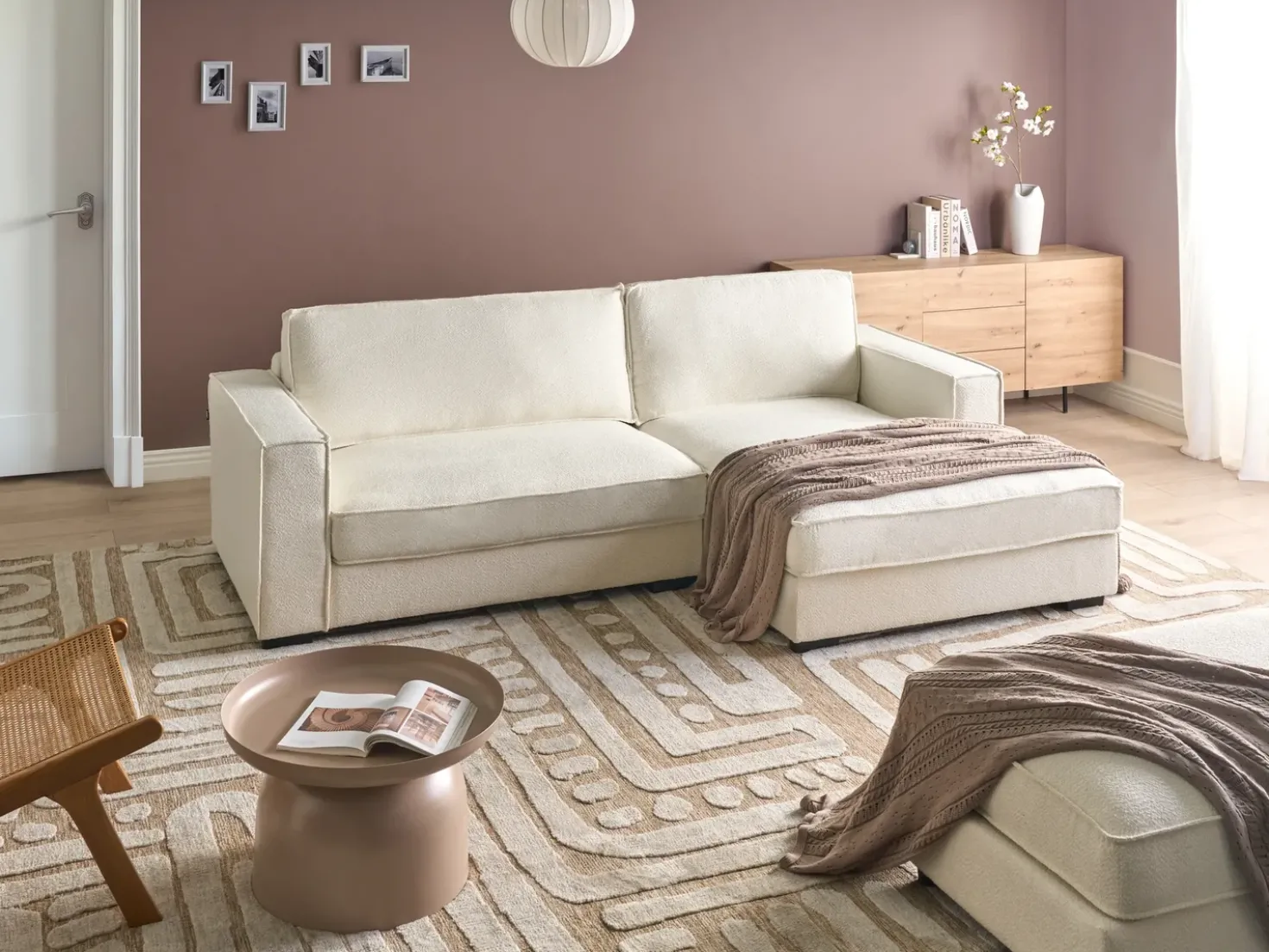 Divano angolare RENDERS Bouclé Bianco sporco Lato Sinistro