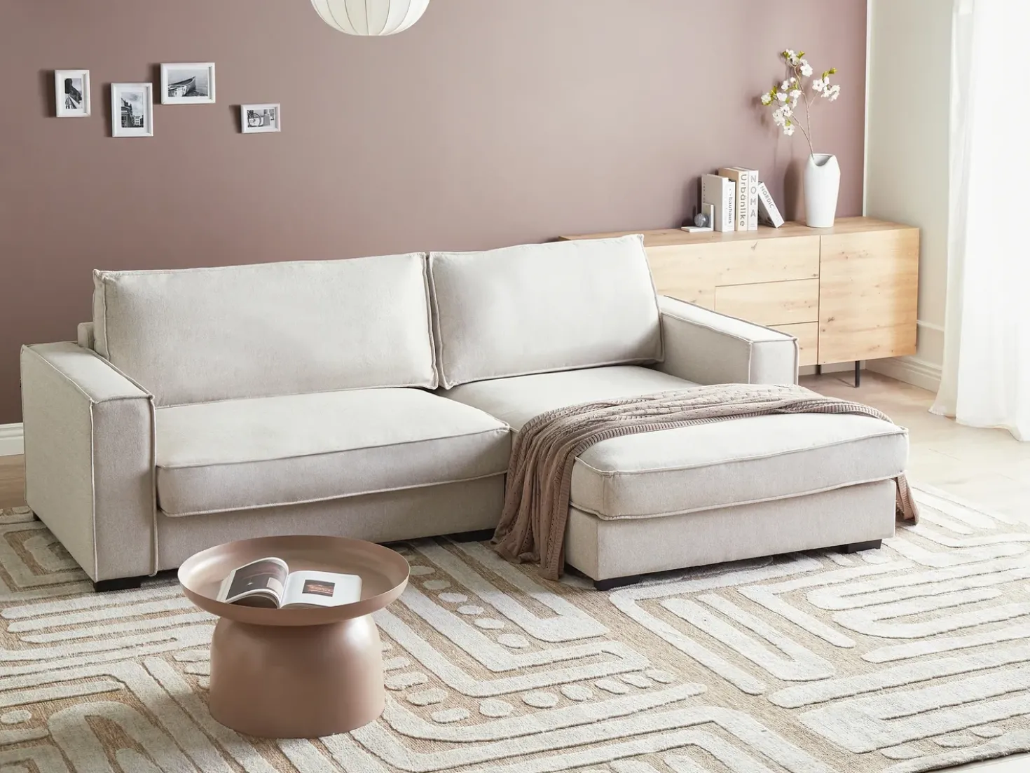 Divano angolare RENDERS Tessuto Beige chiaro Lato Sinistro