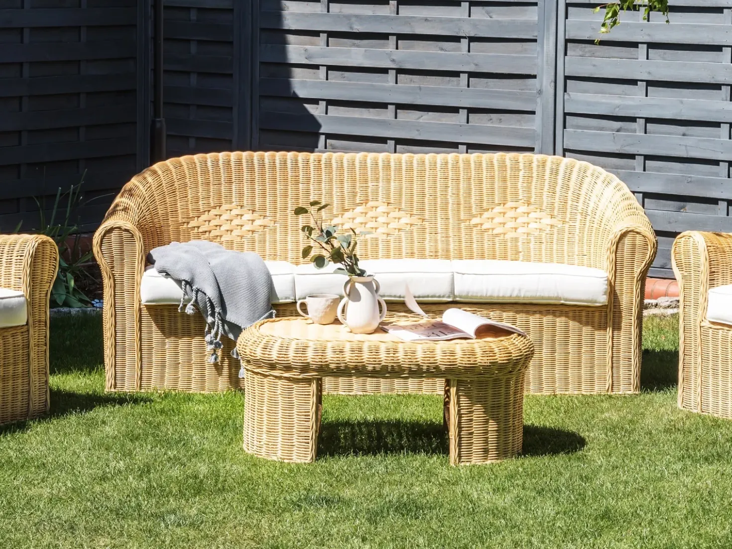 Divano da giardino 3 posti LIVADEIA Rattan Naturale