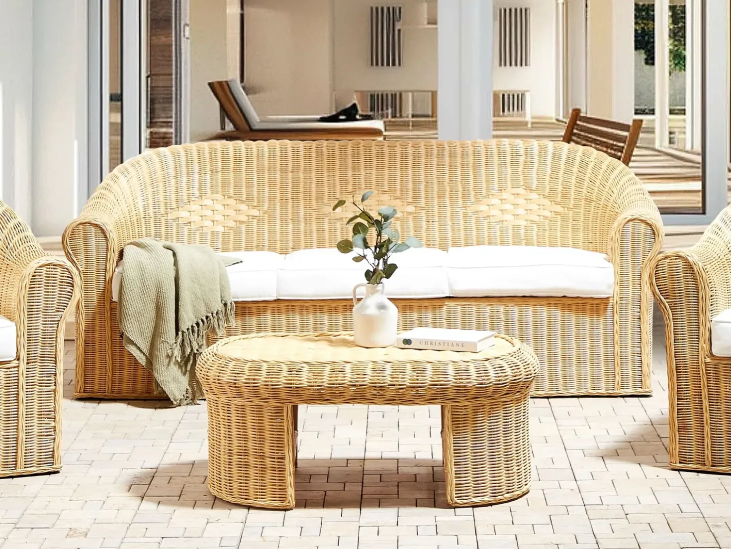Divano da giardino 3 posti LIVADEIA Rattan Naturale