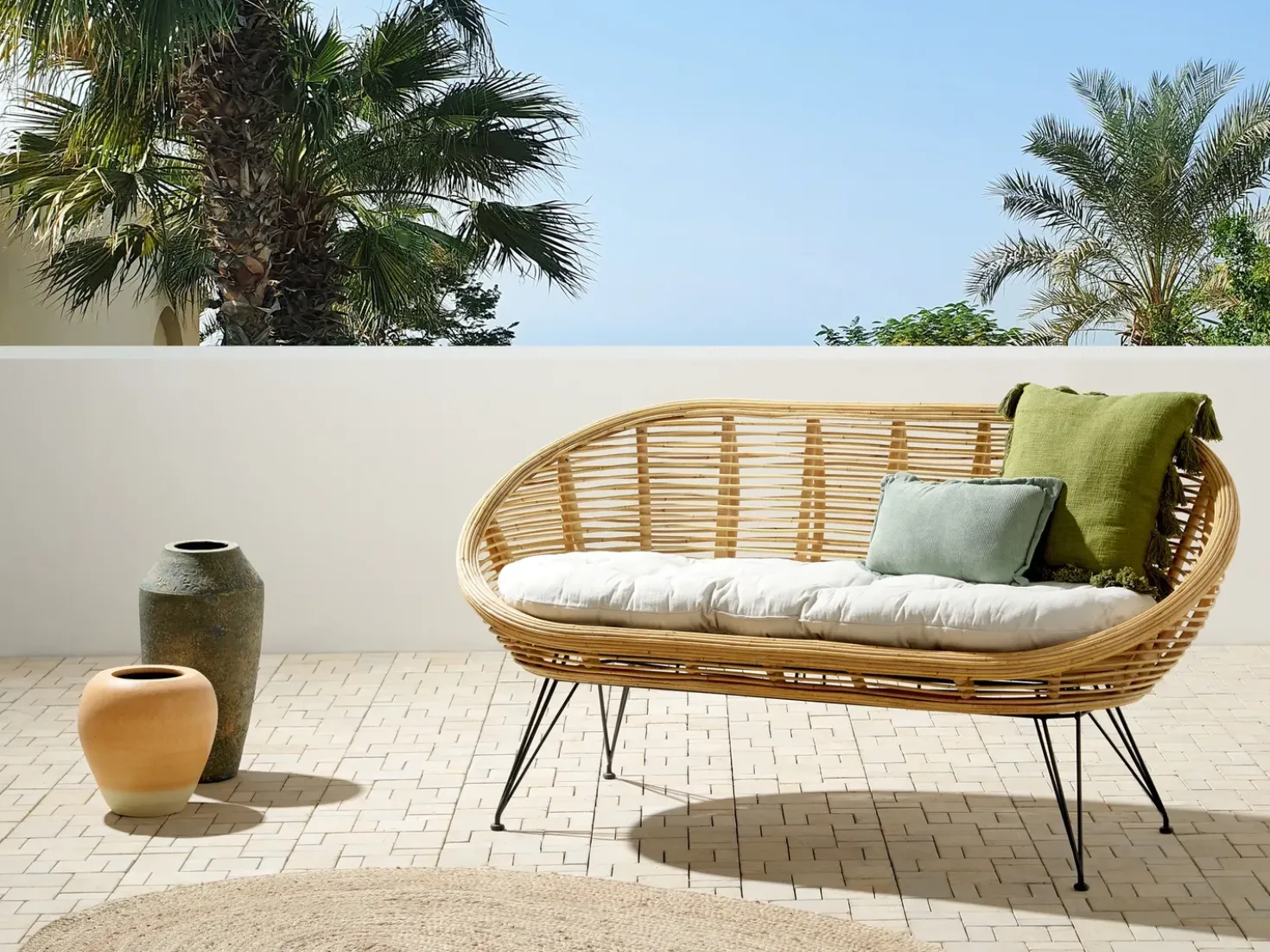 Divano da giardino 2 posti MARATEA Rattan Naturale