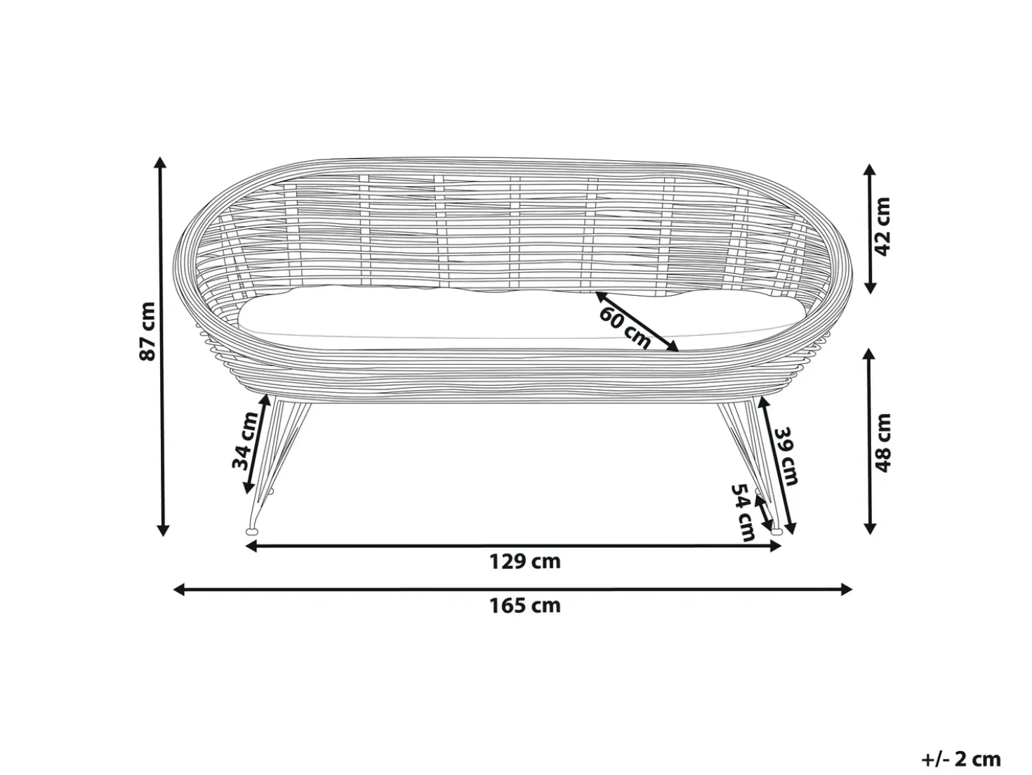 Divano da giardino 2 posti MARATEA Rattan Naturale