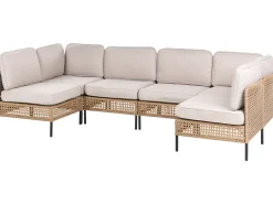 Divano da giardino a forma di U 6 posti OMEGANA Modulare Rattan sintetico (PE) Beige chiaro