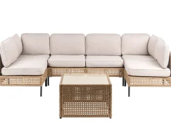 Divano da giardino a forma di U 6 posti OMEGANA Modulare Rattan sintetico (PE) Beige chiaro