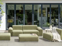 Divano da giardino con pouf 7 posti BATTIFOLLO Modulare Verde oliva