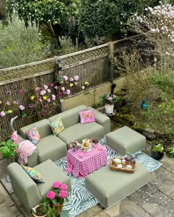 Divano da giardino con pouf 7 posti BATTIFOLLO Modulare Verde oliva