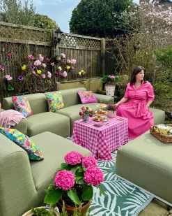Divano da giardino con pouf 7 posti BATTIFOLLO Modulare Verde oliva