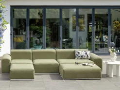Divano da giardino con pouf 7 posti BATTIFOLLO Modulare Verde oliva
