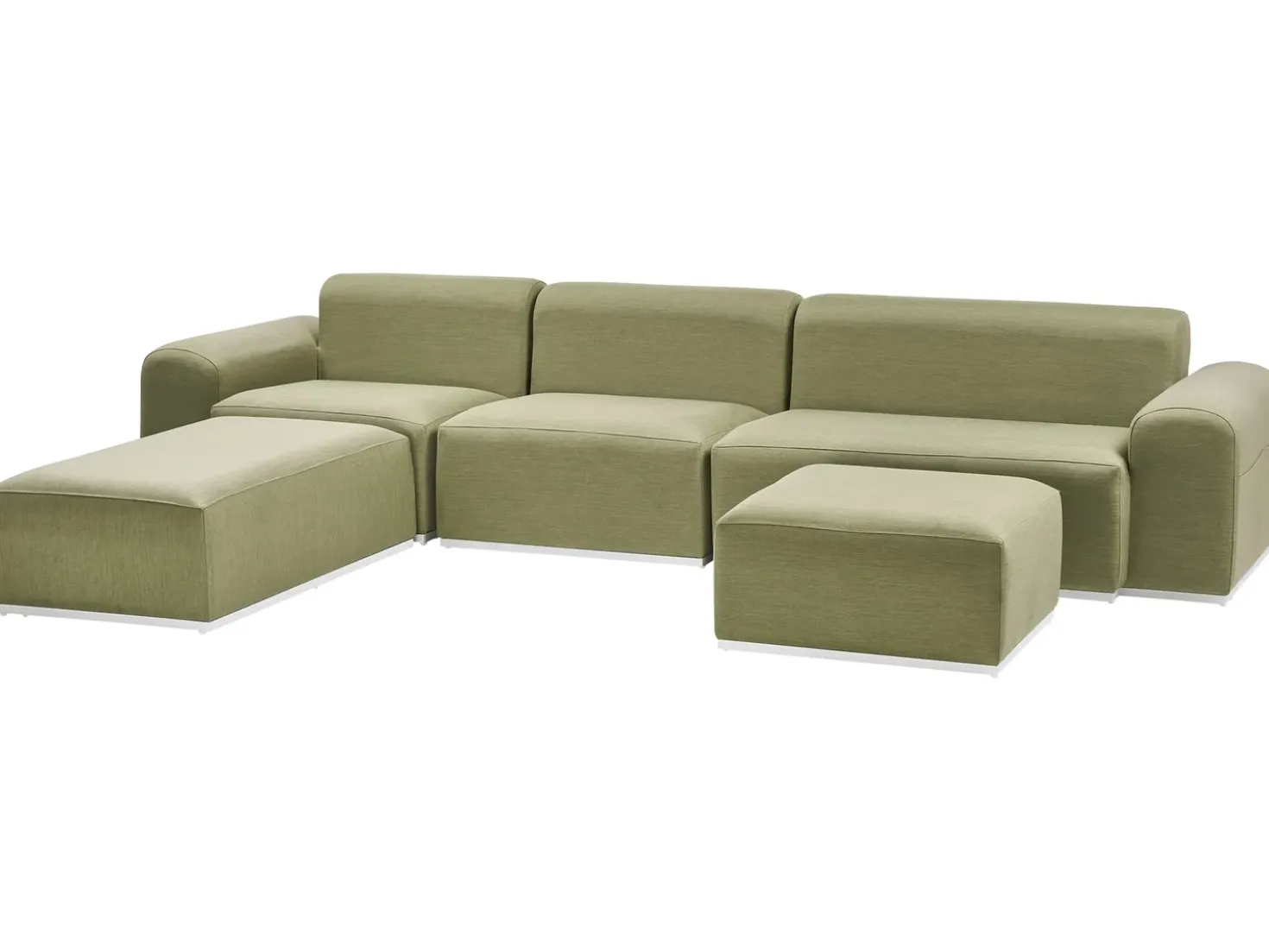 Divano da giardino con pouf 7 posti BATTIFOLLO Modulare Verde oliva