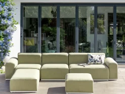Divano da giardino con pouf 7 posti BATTIFOLLO Modulare Verde oliva