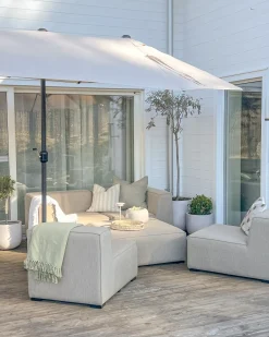 Divano da giardino con pouf 4 posti AREZZO Modulare Beige