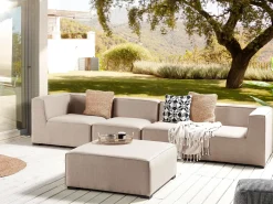 Divano da giardino con pouf 4 posti AREZZO Modulare Beige