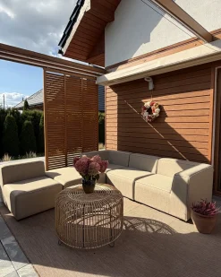 Divano da giardino con pouf 4 posti AREZZO Modulare Beige