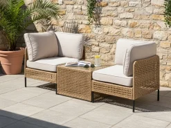 Divano da giardino con tavolo 2 posti OMEGANA Rattan sintetico (PE) Beige chiaro