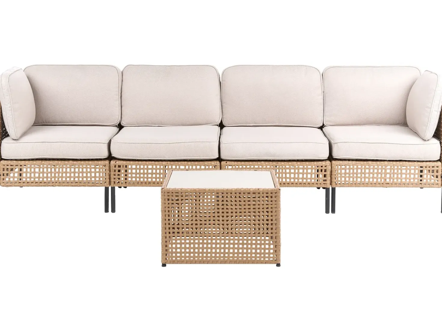 Divano da giardino con tavolo 4 posti OMEGANA Modulare Rattan sintetico (PE) Beige chiaro