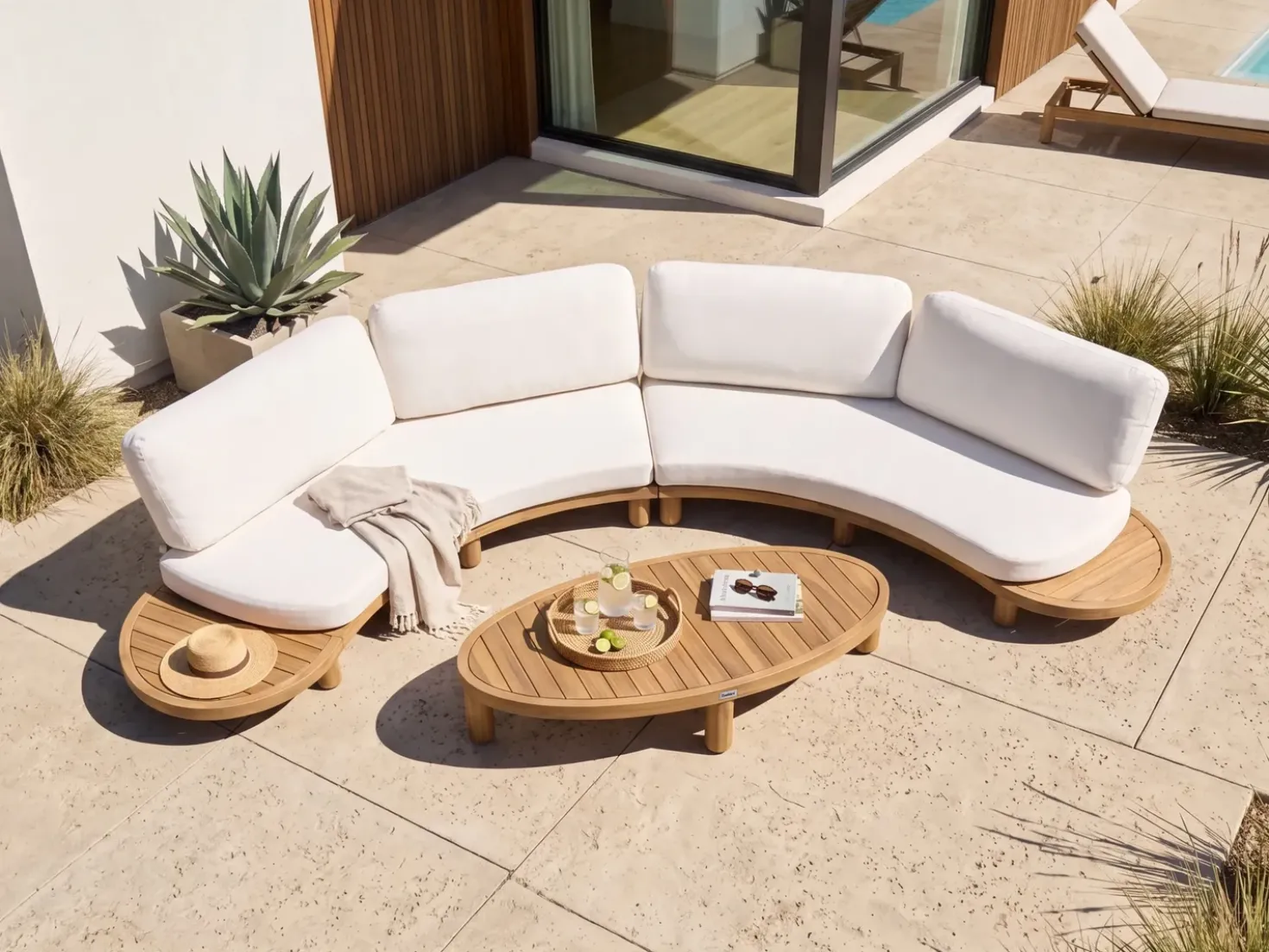 Divano da giardino con tavolo 4 posti NUMANA Legno d'acacia Bianco sporco
