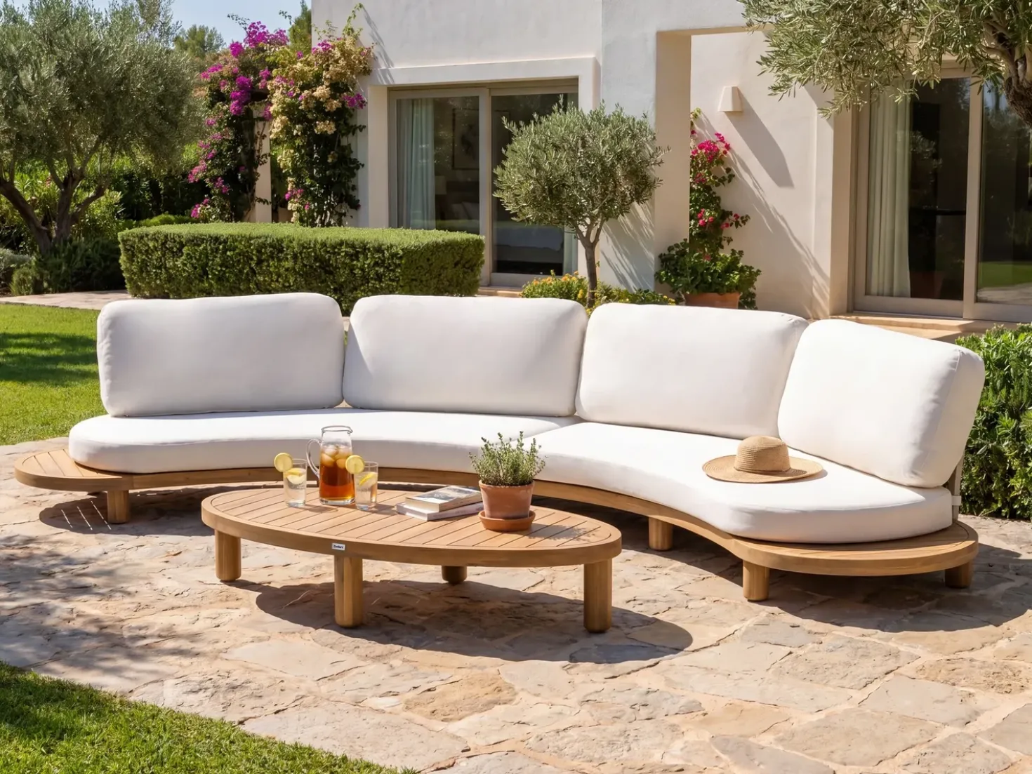 Divano da giardino con tavolo 4 posti NUMANA Legno d'acacia Bianco sporco