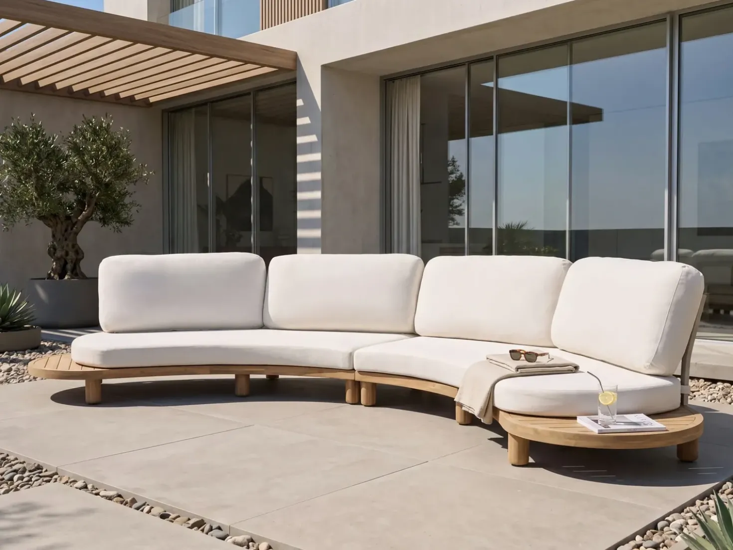 Divano da giardino con tavolo 4 posti NUMANA Legno d'acacia Bianco sporco
