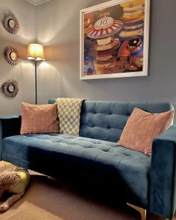 Divano letto 3 posti ABERDEEN Velluto Foglia di tè