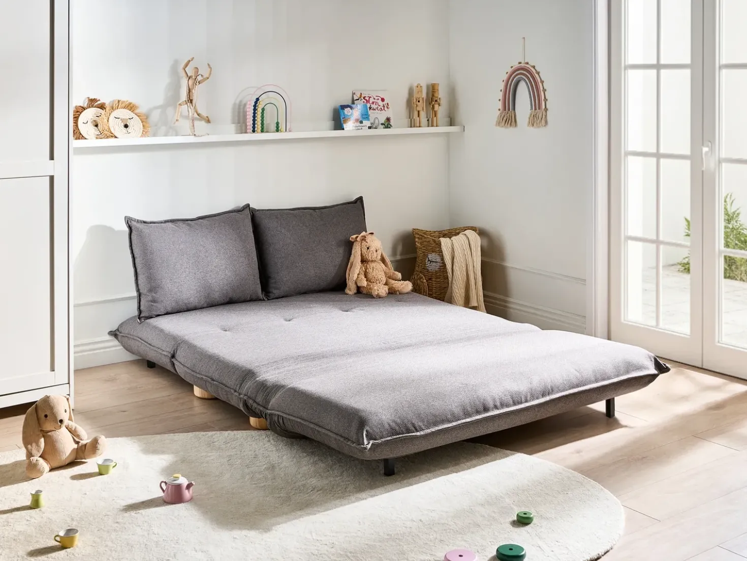 Divano letto 2 posti ABISKO Lino sintetico Grigio scuro