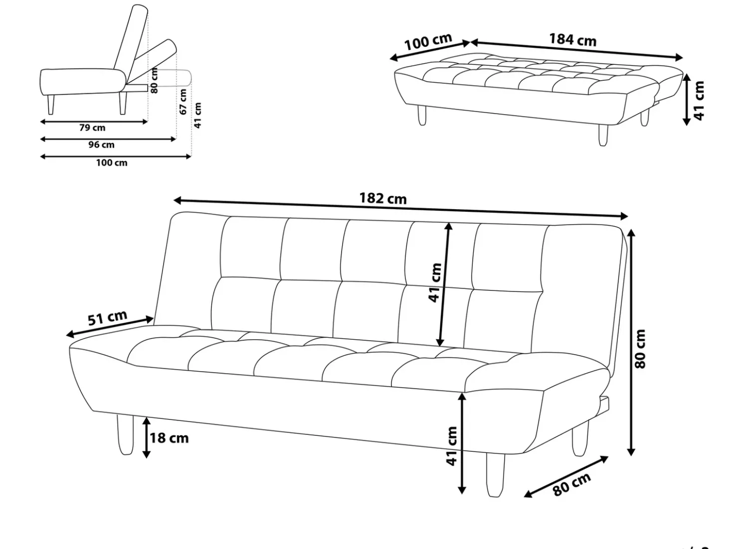 Divano letto 3 posti ALSTEN Tessuto Beige