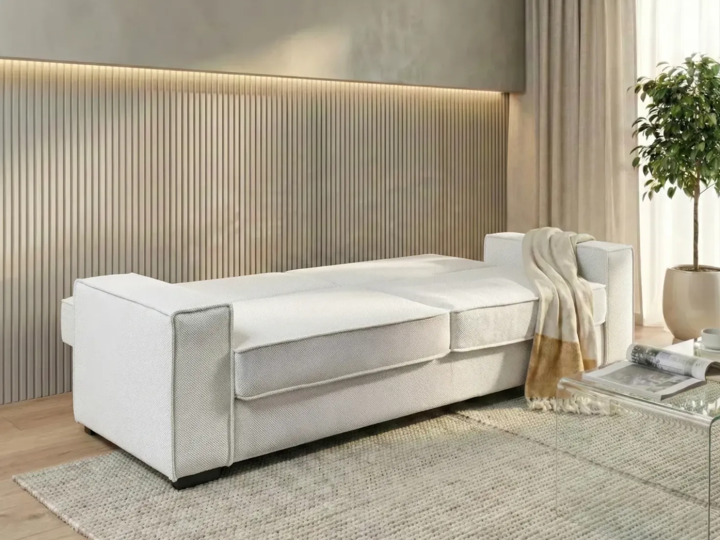 Divano letto 3 posti AROLE Tessuto Bianco