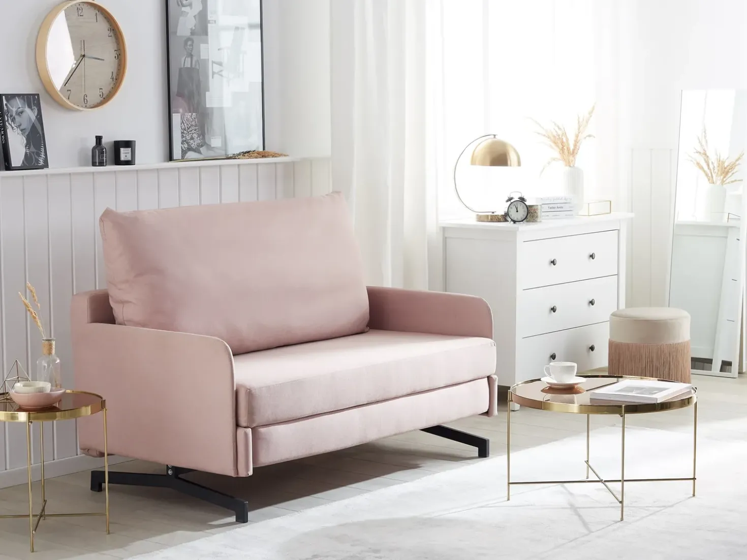 Divano letto 2 posti BELFAST Tessuto Rosa