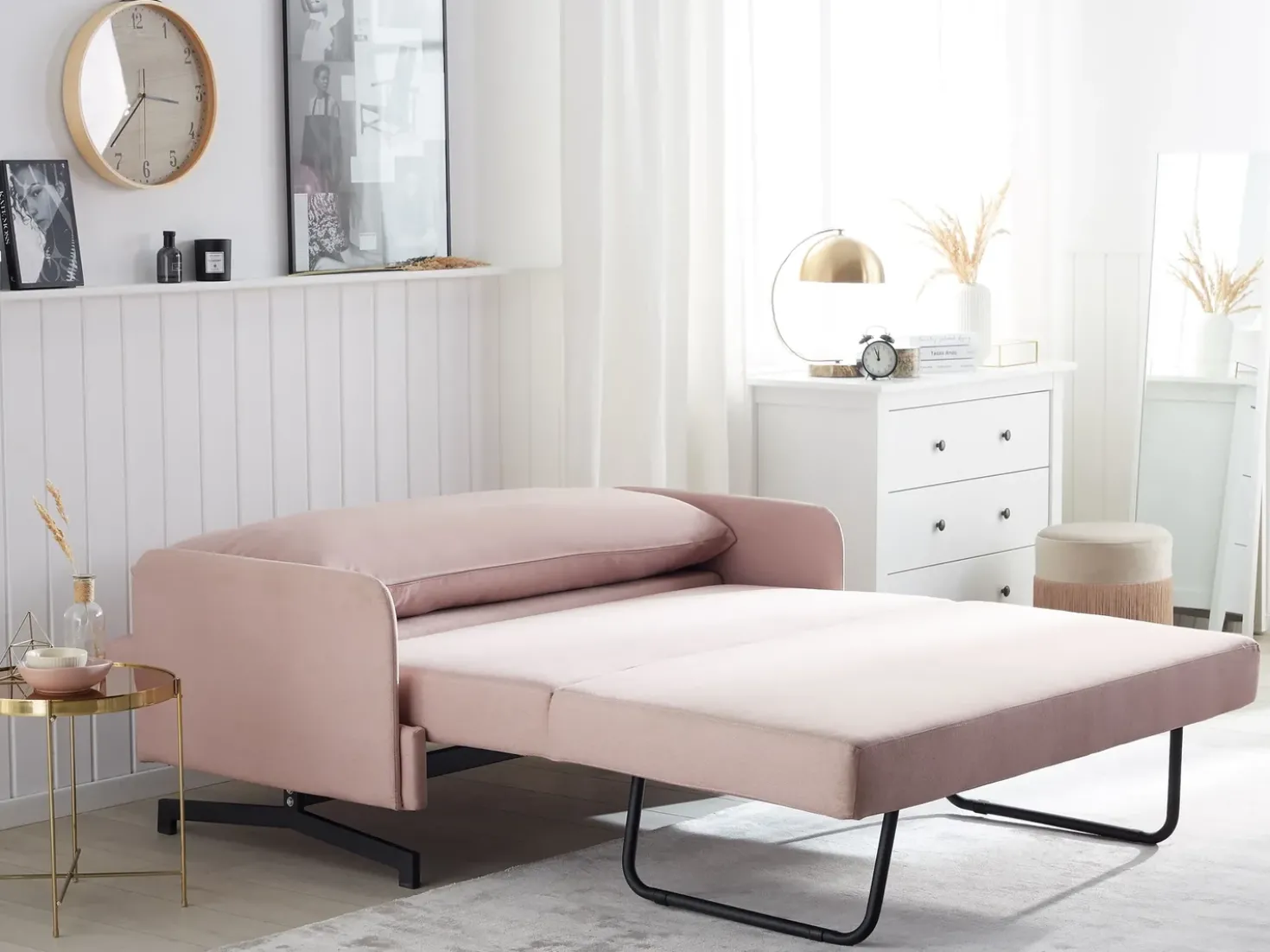 Divano letto 2 posti BELFAST Tessuto Rosa