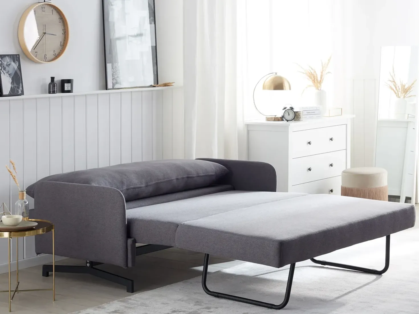 Divano letto 2 posti BELFAST Tessuto Grigio