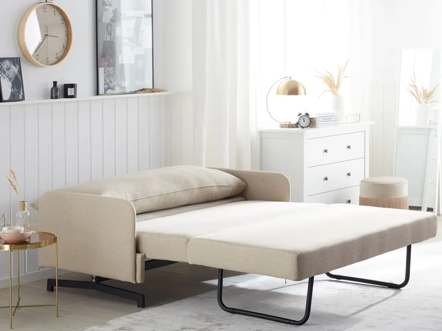 Divano letto 2 posti BELFAST Tessuto Beige
