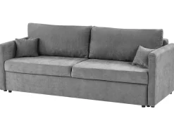 Divano letto 3 posti BLEIK Ciniglia Grigio chiaro con contenitore