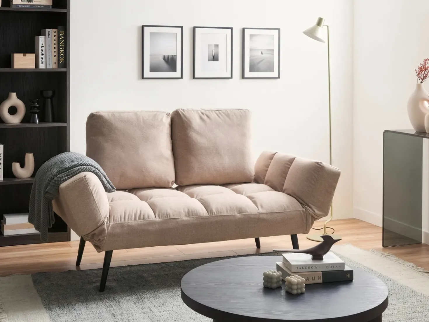 Divano letto 2 posti BREKKE Tessuto Beige