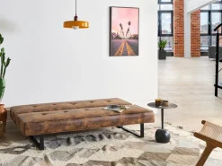 Divano letto 3 posti DERBY Pelle sintetica Marrone dorato