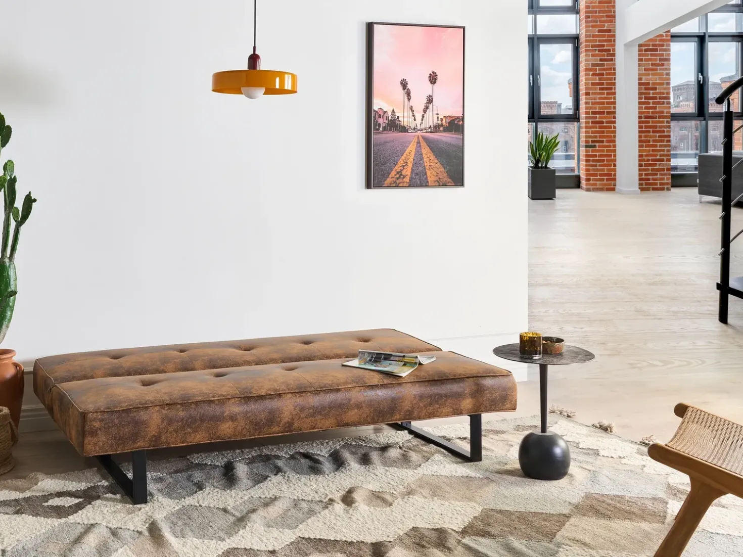 Divano letto 3 posti DERBY Pelle sintetica Marrone dorato