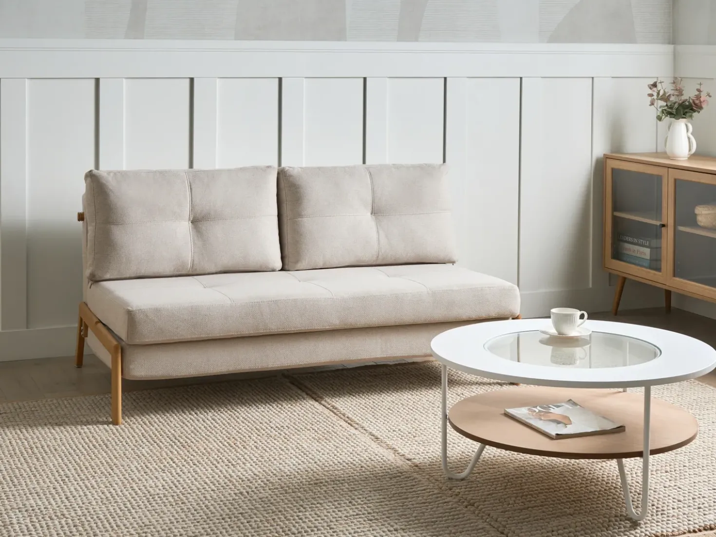 Divano letto 2 posti EDLAND Tessuto Beige chiaro