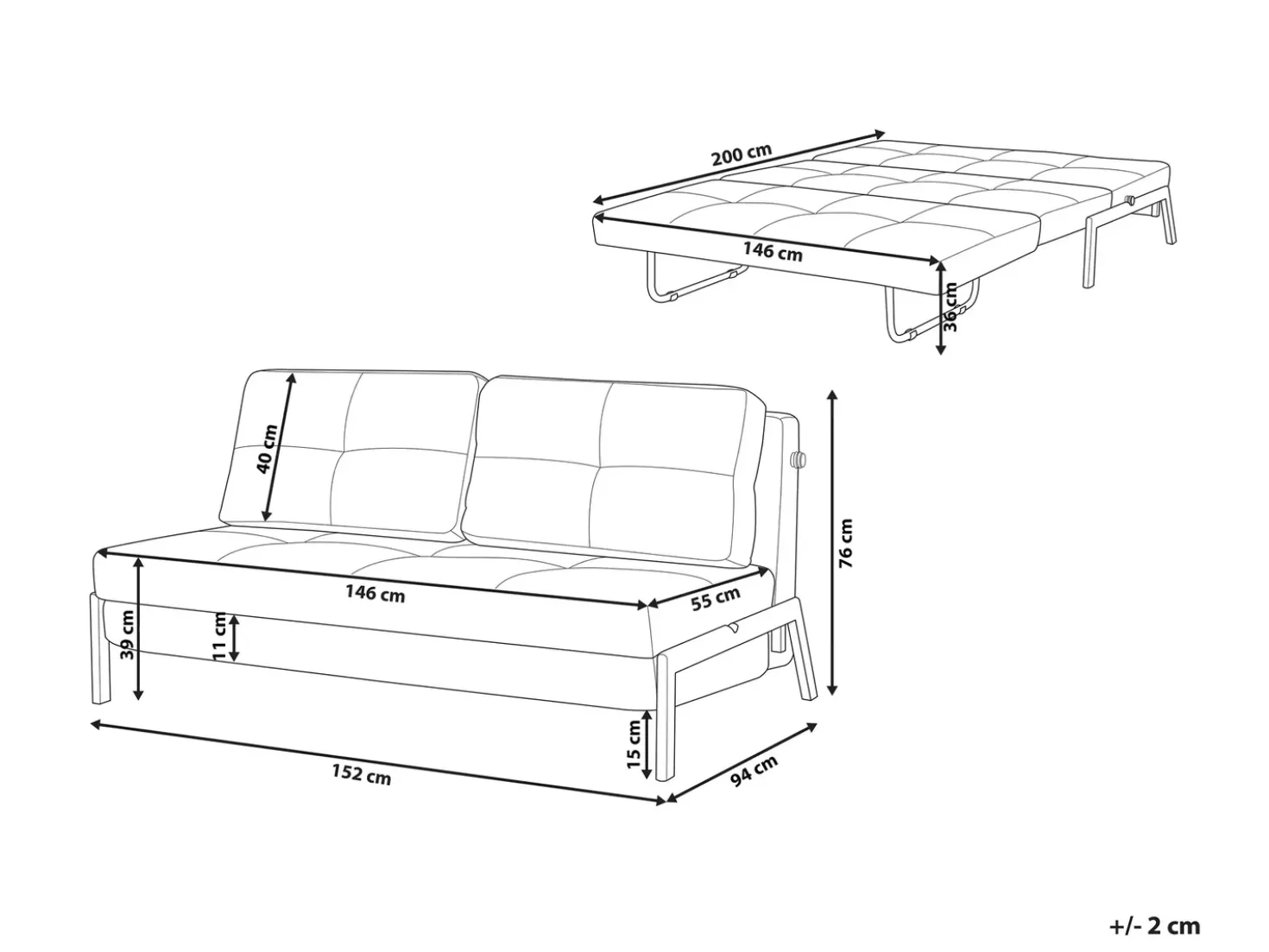 Divano letto 2 posti EDLAND Tessuto Beige chiaro