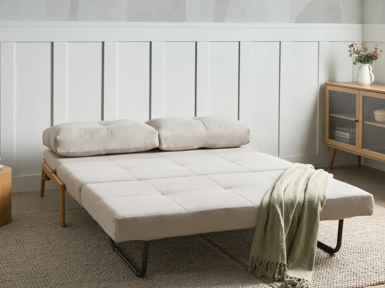 Divano letto 2 posti EDLAND Tessuto Beige chiaro